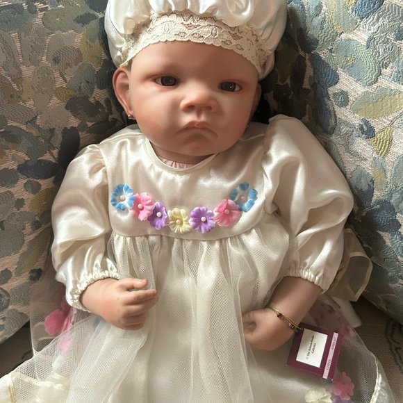 infant cream dress Lace Poly Lining Girl Baby Dress by Cinderella Couture USA AS1142B M / Ivory